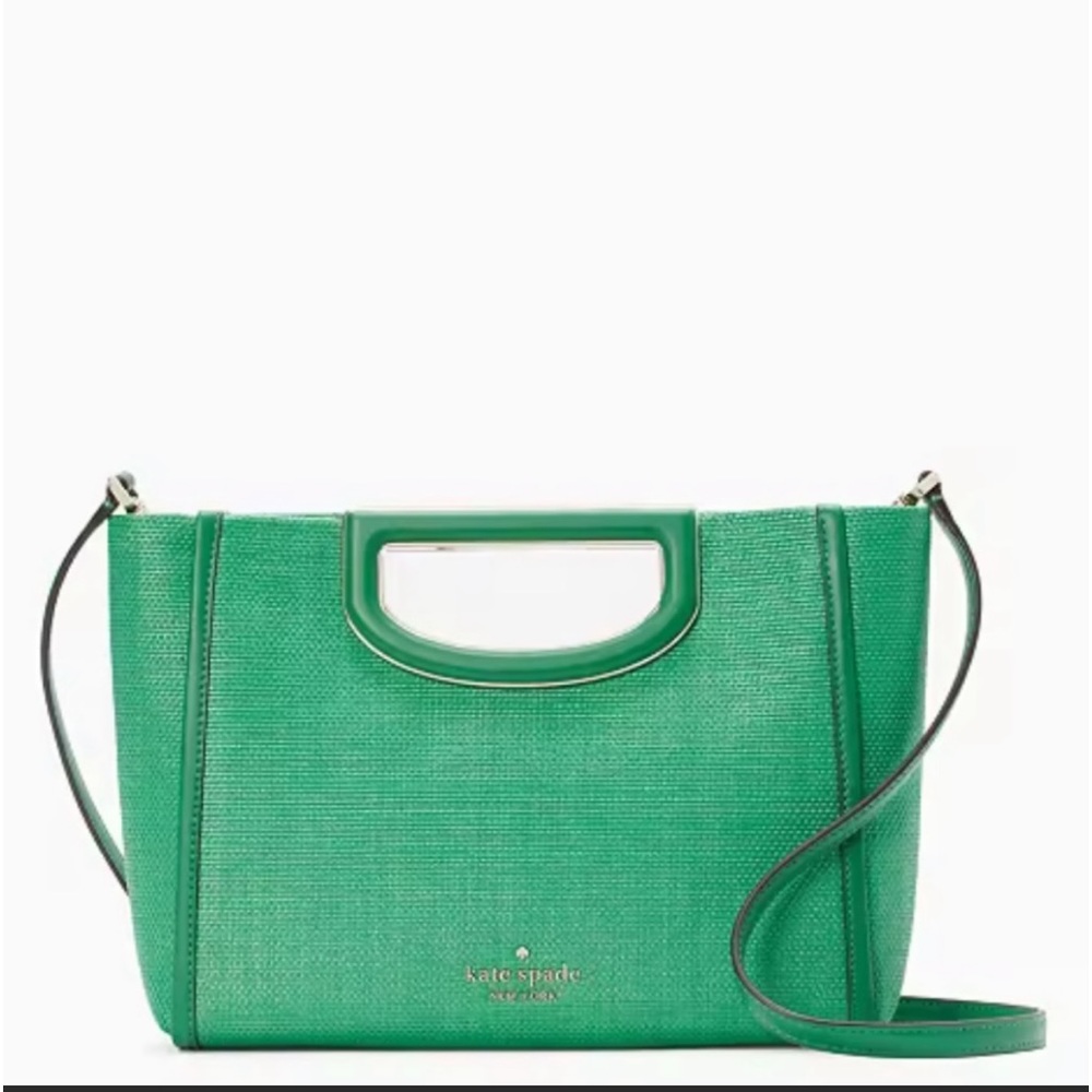 Kate Spade Alexia Green Straw Convertible Clutch Crossbody Bag KA784